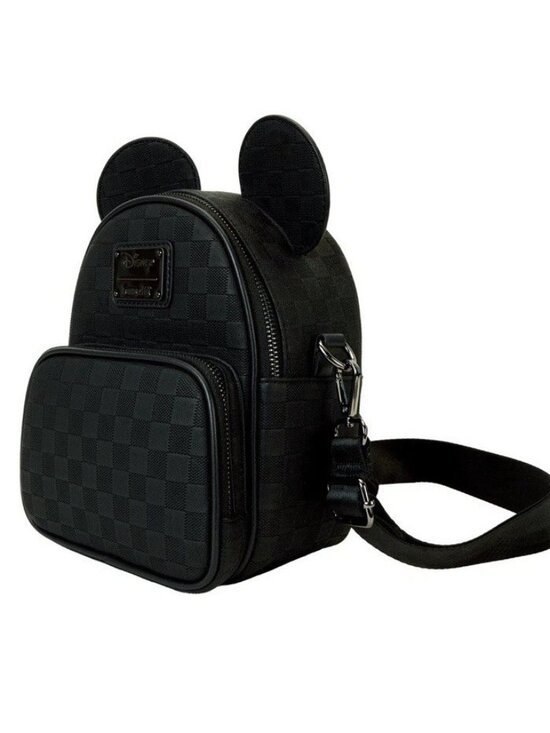 Disney Parks Loungefly Black Woven Faux Leather Mickey Mouse Ears Backpack NWT